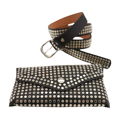 Women Black Faux Leather Thin Belt + Wallet Clutch Bag  display picture 1