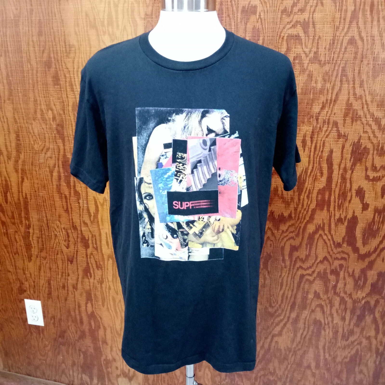 T shirt graphique à manches courtes Supreme encolure ras du cou visage noir/fille imprimé taille L