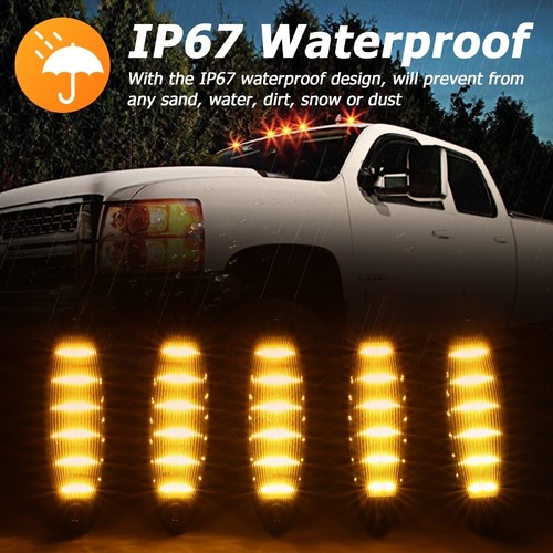 5pcs Smoked Lens LED Cab Roof Marker Top Running Amber Lights For Truck SUV RV - Picture 2 of 12