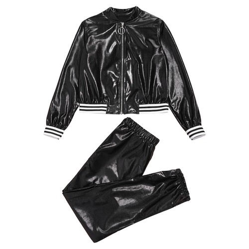 Kids Boys Girls Jazz Hip Hop Modern Shiny Metallic Jacket and Pants Dancewear - Picture 84 of 255