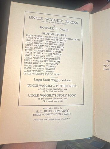 Old Book Uncle Wiggilys Picnic Party. 1933 Rare Collectible Howard R. Garis - Imagen 14 de 16