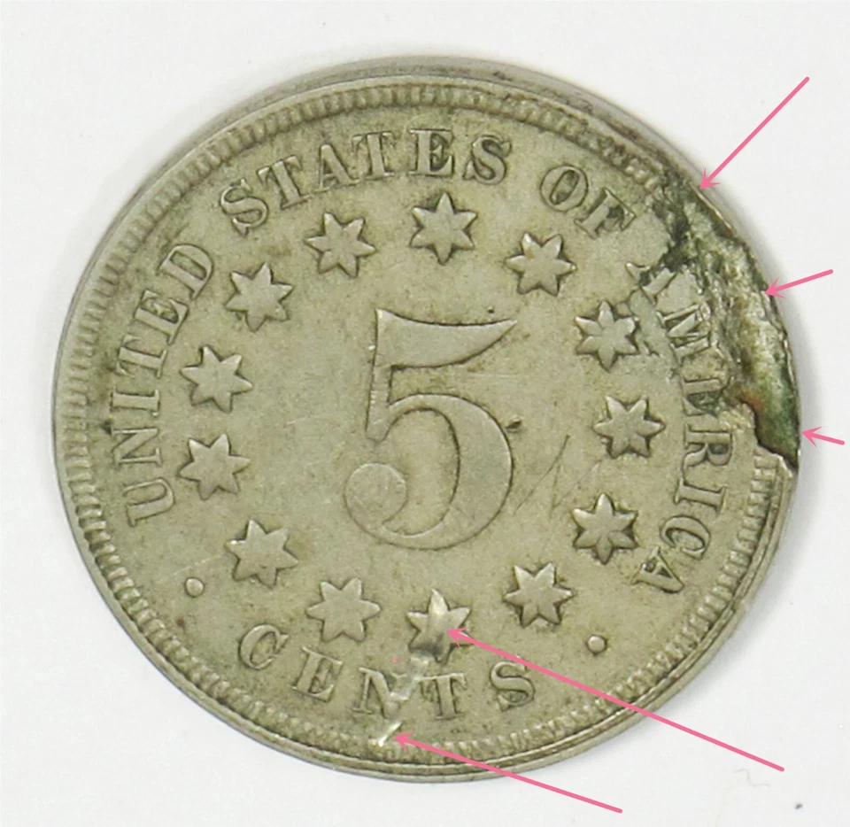Error 1867 5c Nickel Die Break Die Cracks Defectne Planchet Uncirculated (K52) - Image 4 of 4