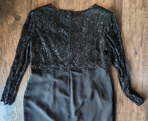 Unbranded Womans Formal Black Sheath Dress Beaded Top & Sleeves Chiffon Skirt XL - Picture 14 of 17