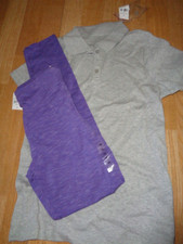 NWT Girls Justice Outfit gray 3 button top shirt purple leggings