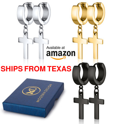 3 Pairs Cross Earrings Ships from Texas, Aretes de cruz Dangly Gold Silver Black