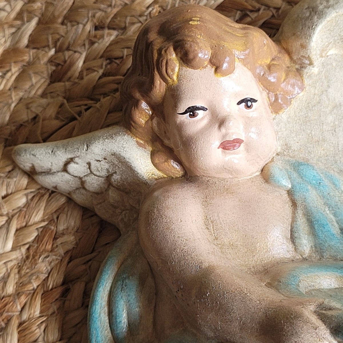 Vintage Cherub Angel Hand Painted Ceramic Wall Plaque 7.5