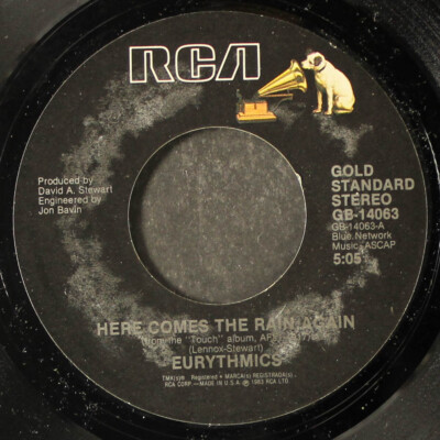 EURYTHMICS: here comes the rain again / right by your side RCA 7'' Single 45 RPM