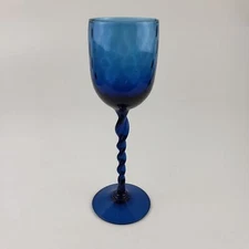 Large Empoli MCM Blue Optic Art Glass Wine Compote Vase with Twisted Stem