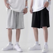 Mens Plain Sweat Shorts Joggers Half Pants Side Pockets Drawstring Summer Gym
