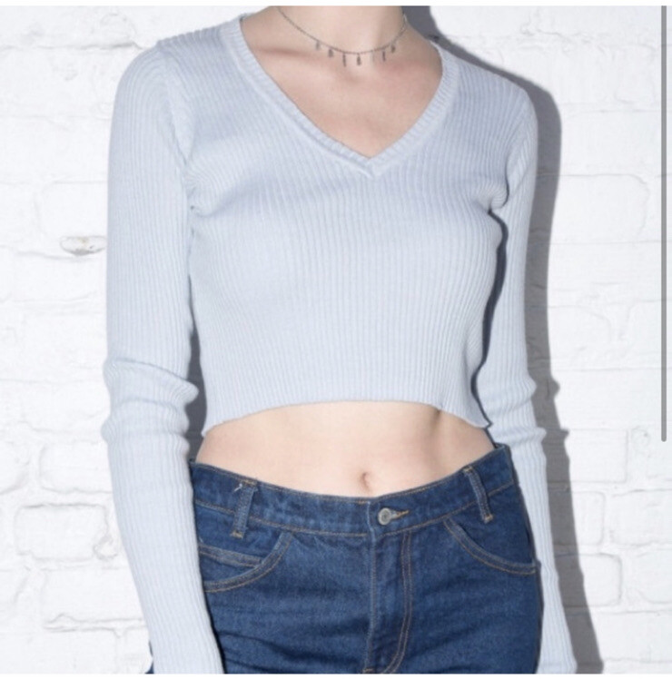 Brandy Melville Light Blue Milena V Neck Sweater Top Long Sleeve
