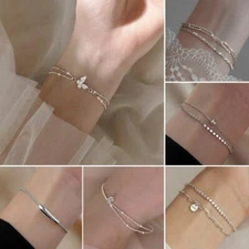 Geometric Silver Plated Bracelet Bangle Chain Adjustable Wedding Women Wedding