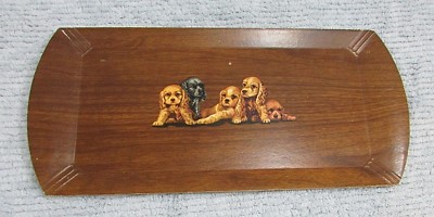 Puppies Puppy Dogs Old HASKO Haskelite Press Board 8x16 Serving