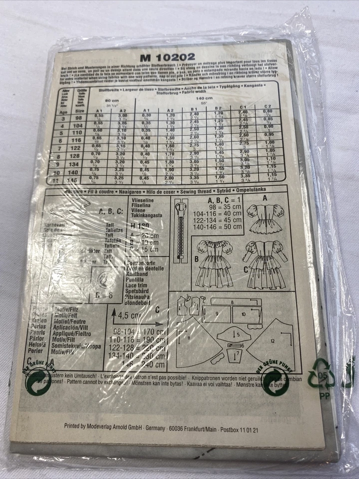 Neue Mode Stil m10202 Pattern Fairy Costume Child Uncut 98-146 3-11 Ball Princes - Image 2 of 2