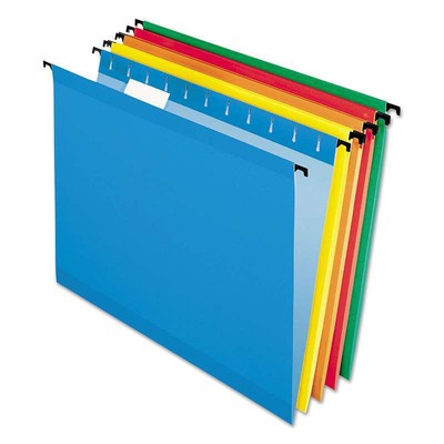 Pendaflex Poly Laminate Hanging Folders, Letter, 1/5 Tab, Assorted, 20/Box