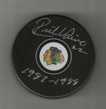 Rick Vaive Signed & Inscribed Chicago Blackhawks Puck 