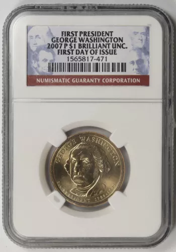 2007-P George Washington Presidential $1 Brilliant UNC NGC First Day of Issue