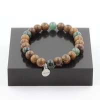Mineralien Und Edelsteine. Armband Perlen Moosachat + Holz 8 Mm. Fabri