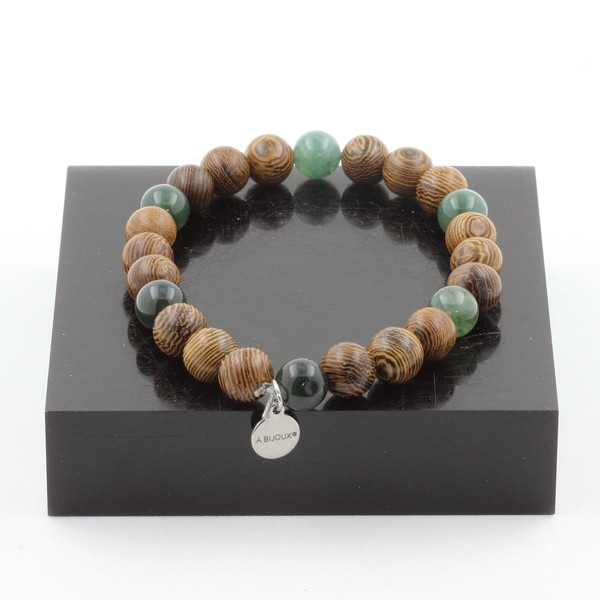 Mineralien Und Edelsteine. Armband Perlen Moosachat + Holz 8 Mm. Fabri-image