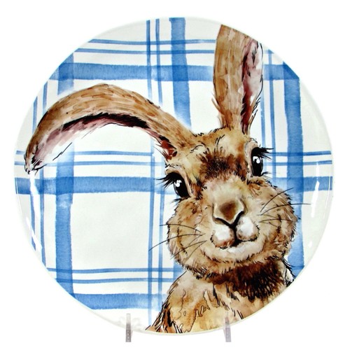 NEW Pier 1 Imports HENRY BUNNY 8.5" Salad Plate Set 4Pc Rabbit Blue Plaid Easter - Picture 8 of 14