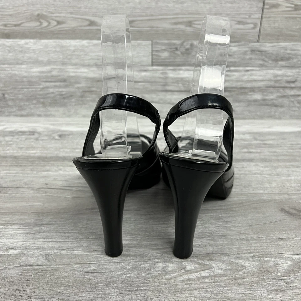 Vintage 90s Worthington Black Patent Leather Slingback Pump Size 8.5 M Peep Toe - Image 4 of 4