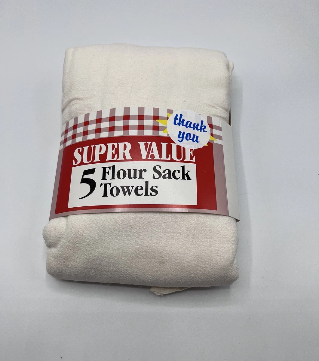 VTG FLOUR SACK TOWELS 5 PACK Excello Kitchen Towel PLAIN UNPRINTED OFF WHITE