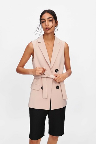 ZARA Gillet Weste Waist Coat Gr. M in beige rosa (nude) ohne Gürtel - Bild 1 von 12