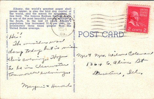 Broad Street Looking East Albany Georgia Linen Postcard - Picture 2 of 2