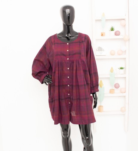 Tunica Gudrun Sjoden ricamata sul retro cotone biologico linea lunga blusa rosso vino XL - Foto 2 di 14