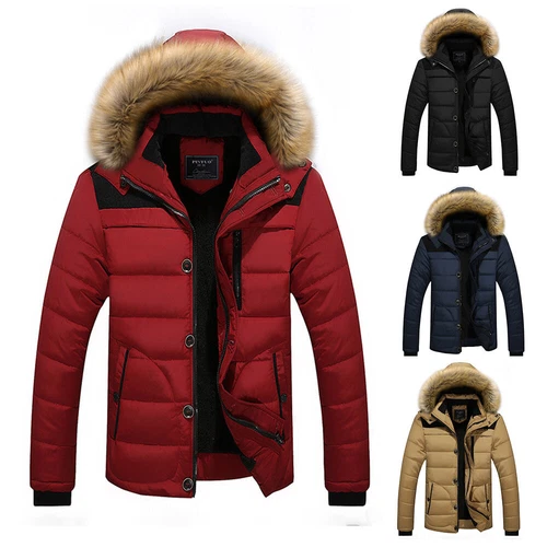 Men's Winter Warm Fur Collar Hooded Long Coat Jacket Parka Outwear Ski Snow Soft - Bild 2 von 22
