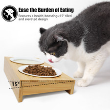 Stand Raised Food  Water Feeding Dog Dishes Double Ceramic Elevated Cat Bowls