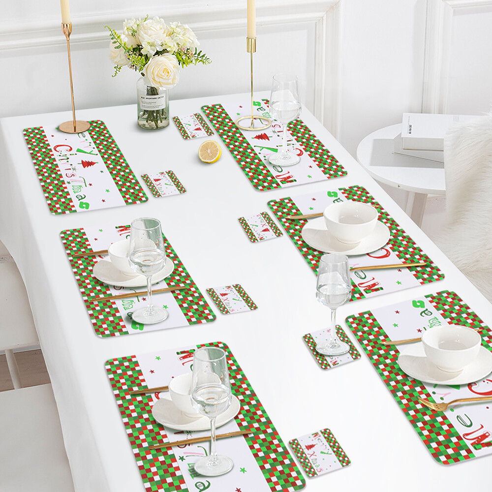 TtS Set of 6 Place Mats And Coasters Merry Christmas Home Dining Table Placemats