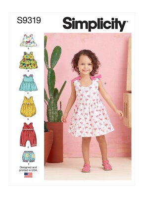 SIMPLICITY 9319 KLEINKINDER CROSS TOP KLEIDER STRAMPLER HOSE Schnittmuster Größen 1-4