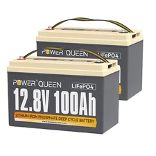 Power Queen 2 Pack 12V 100Ah LiFePO4 Deep Cycle Lithium Battery BMS for Solar RV