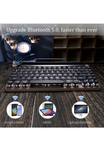 Retro Typewriter Keyboard 7KEYS Electric Vintage w/ Bluetooth 5.0 Wood - Picture 2 of 13