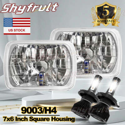 Pair 5x7 7x6 inch LED Headlights Hi-Lo Beam For Nissan Pickup Hardbody D21 NX