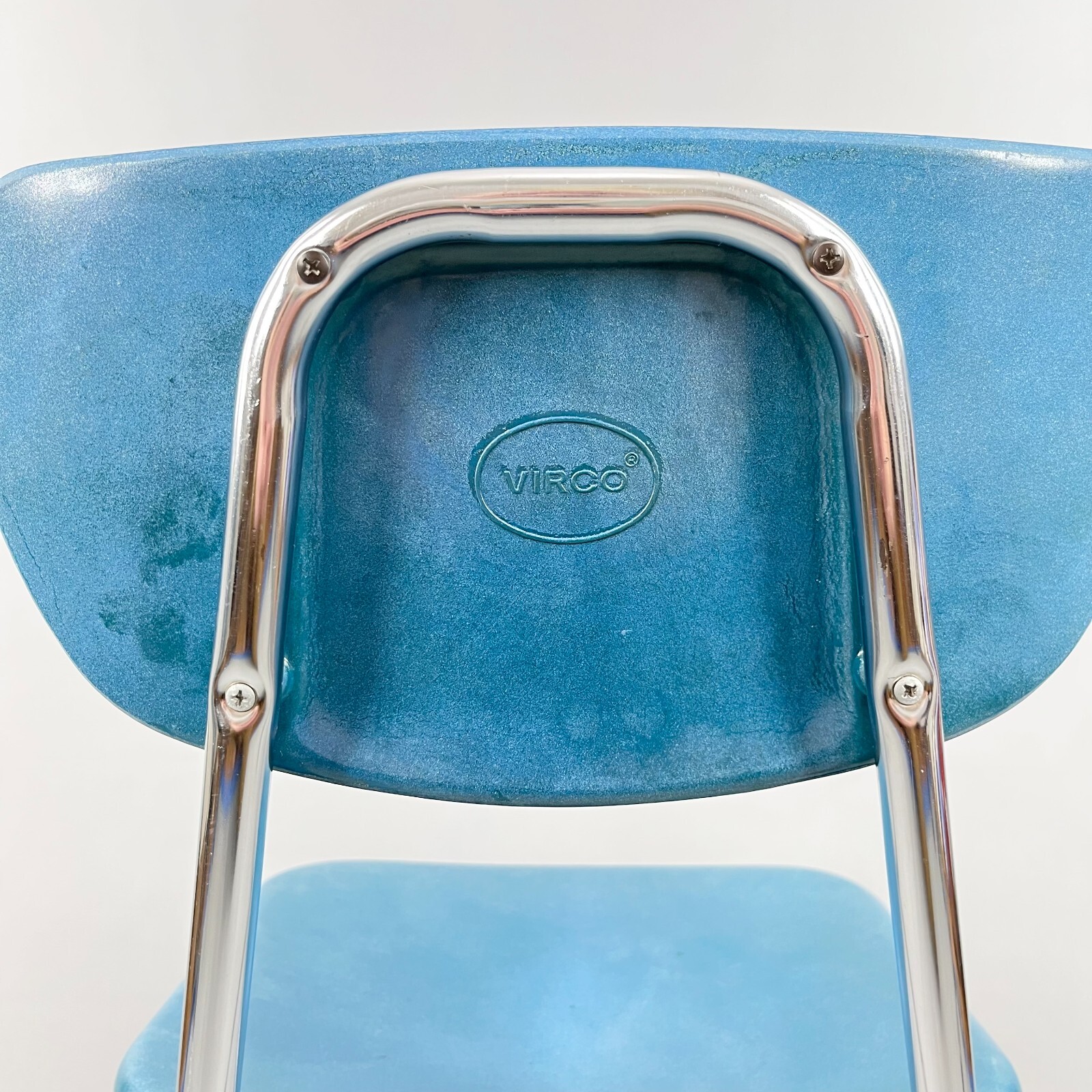 Vintage MCM Stacking Chair VIRCO Blue Teal & Chrome Sleigh Leg (4 Available)