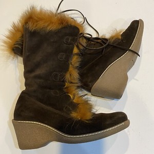 Maxine of Canada Mujer Botas Cuña de talla 7.5 Ante Marrón Con Cordones Piel  De Zorro Invierno | eBay