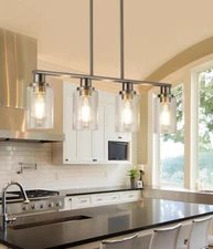 Kitchen Island Lighting 4 Light Dining Room Light Fixture with Clear Glass NEW