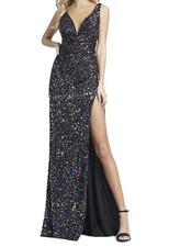 Ieena Mac Duggal Black Multi Colored Sequin Side Slit Gown Size 8 $398