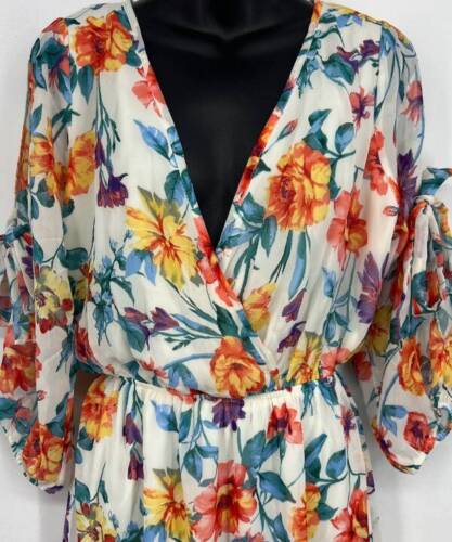Cherry On Top Midi Shift Dress Size Large L Floral Long Sleeve V-Neck Women New - Picture 2 of 6
