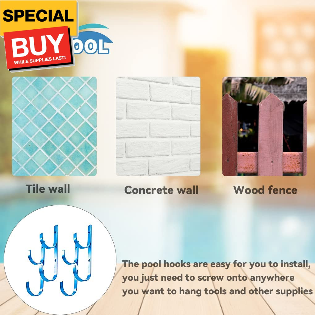 Swimming Pool Aluminum Pole Hanger Set, Blue, 2-Pack (4 Hooks), for Telescoping 