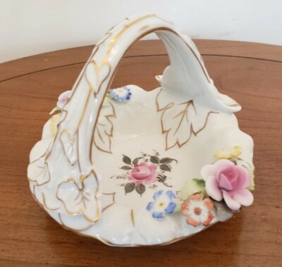 Vintage Dresden Hand Painted Porcelain Basket Von Schierholz Germany CandyDish 