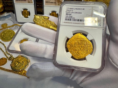 MEXICO 8 ESCUDOS 1714 NGC 64 1715 FLEET SHIPWRECK PIRATE GOLD COINS TREASURE - Picture 2 of 24