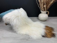 Xxl Unique White Brown Sheepskin Rug Pelt Genuine Real Seat Cover Hide