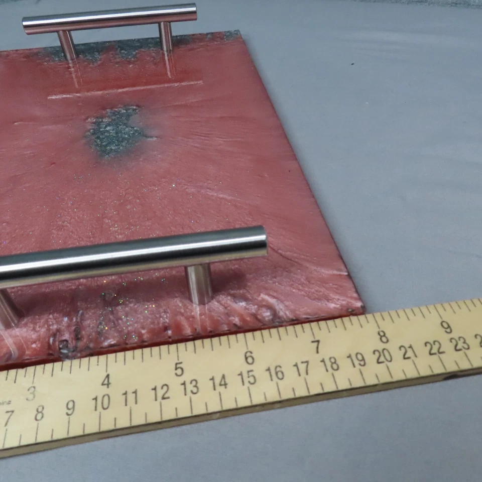 Ручки сервировочного лотка ручной работы из розовой серебристой блестящей смолы уникальный домашний декор для туалетного столика - Изображение 3 из 4