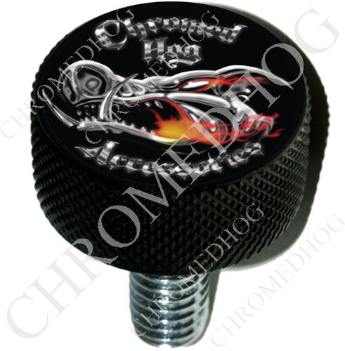 TrickToppers Skull Fu Finger Custom Seat Bolt – Lg Vivid Black Knurled For Harley 96-15
