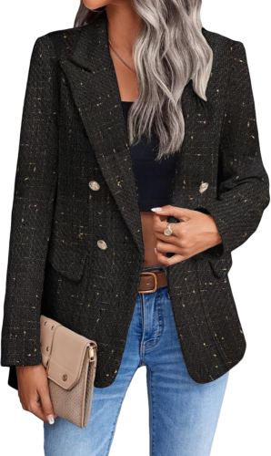 2025 Women'S Spring Tweed Blazer Jacket Plaid Fully-Lined Fashion Business Casua