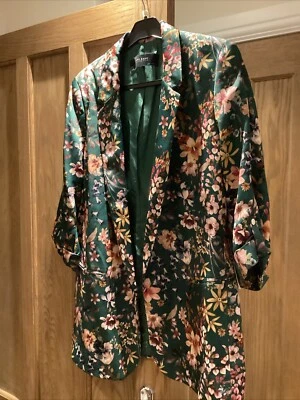 Zara Green Blazer BNWT Size L Floral Burgundy Pink Gold White Blazer Jacket - Image 1 of 4
