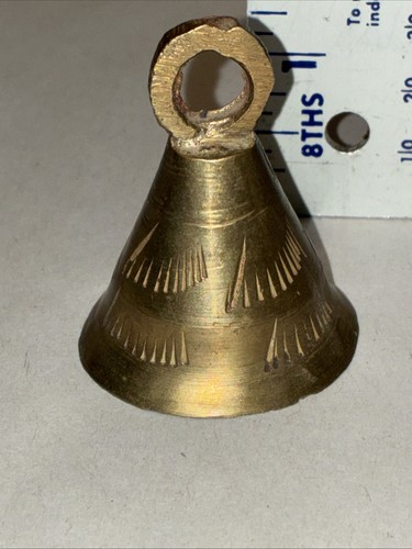 Vintage Brass Call Bell Etched Design w/Round Loop Handle India 1.5" Tall - Picture 3 of 4