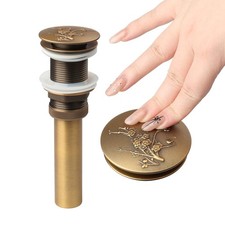 Pop-Up Sink Drain - Antique Brass Bathroom Basin Stopper with Engraved Floral...